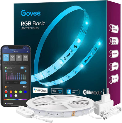 Banda LED RGB inteligenta Govee H615A RGB, Wi-Fi, Bluetooth, sincronizare muzica, lumina colorata, 5m, compatibil Google Assistant  Alexa