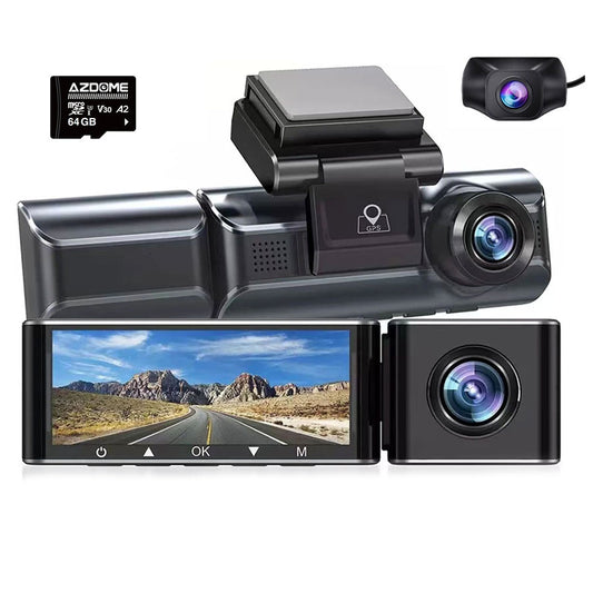 Camera auto DVR AZDOME M550, Tripla, 4K, WiFi, GPS, Unghi 170  , WDR, G-Sensor, Mod parcare, Card 64Gb inclus