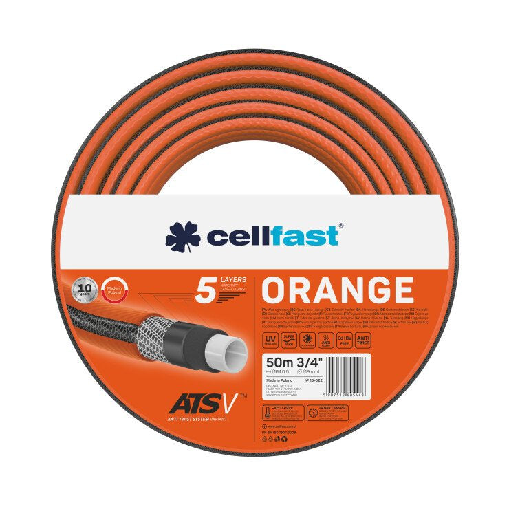 Furtun pentru gradina Cellfast ORANGE cu 5 straturi, 3 4  , Armat, 50m, protectie UV, antirasucire