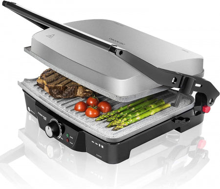 Grill Cecotec 2 in 1 Rock'nGrill 2000 W regulator de putere piatra antiaderenta gratar electric si aparat de facut sandvisuri