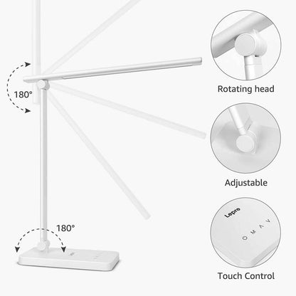 Lampa de birou LED Lepro PR310003 control Touch, 3 moduri, 15W, 655 Lumeni, USB, Alb