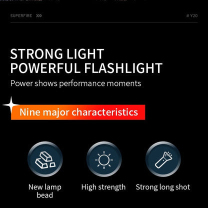 Lanterna LED Superfire Y20, 1200lm, 800M, 3700mAh incarcare USB-C, 20W