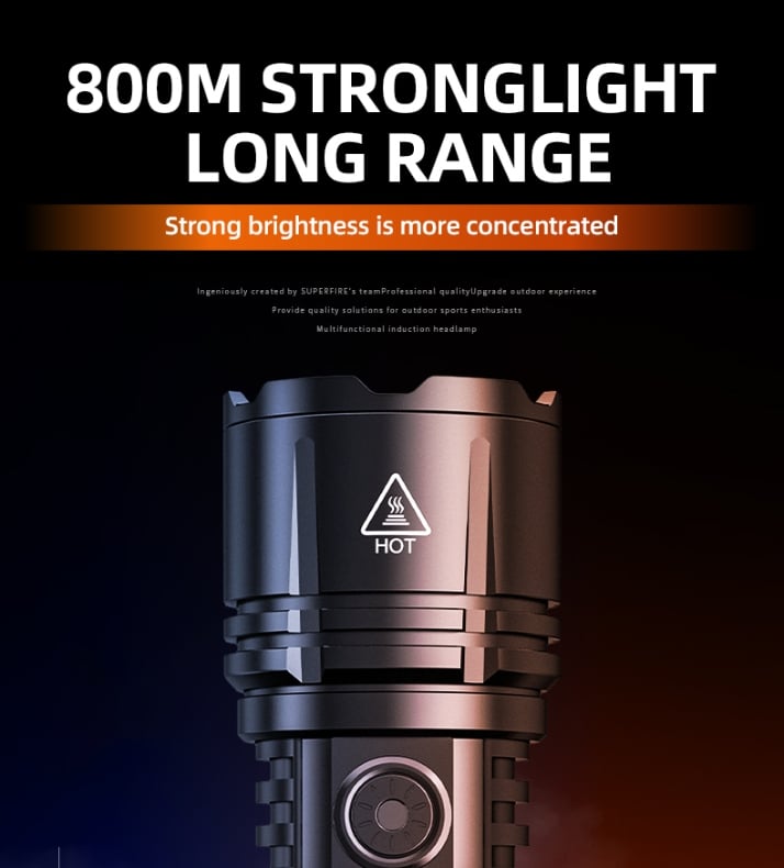 Lanterna LED Superfire Y20, 1200lm, 800M, 3700mAh incarcare USB-C, 20W