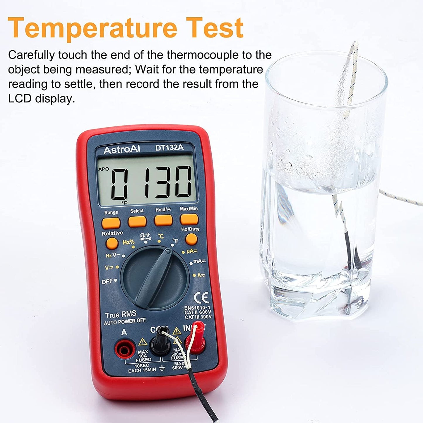 Multimetru digital AstroAI DT132A, TRMS 4000 Counts, Masurarea Tensiunii, Intensitatii, Rezistentei, Testarea Continuitatii, Auto-Range, Temperatura, Gentuta