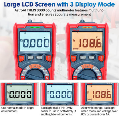 Multimetru digital AstroAI M6KOR, TRMS 6000, Voltmetru cu testare automata AC DC, rezistenta capacitatii, temperatura diode, NCV