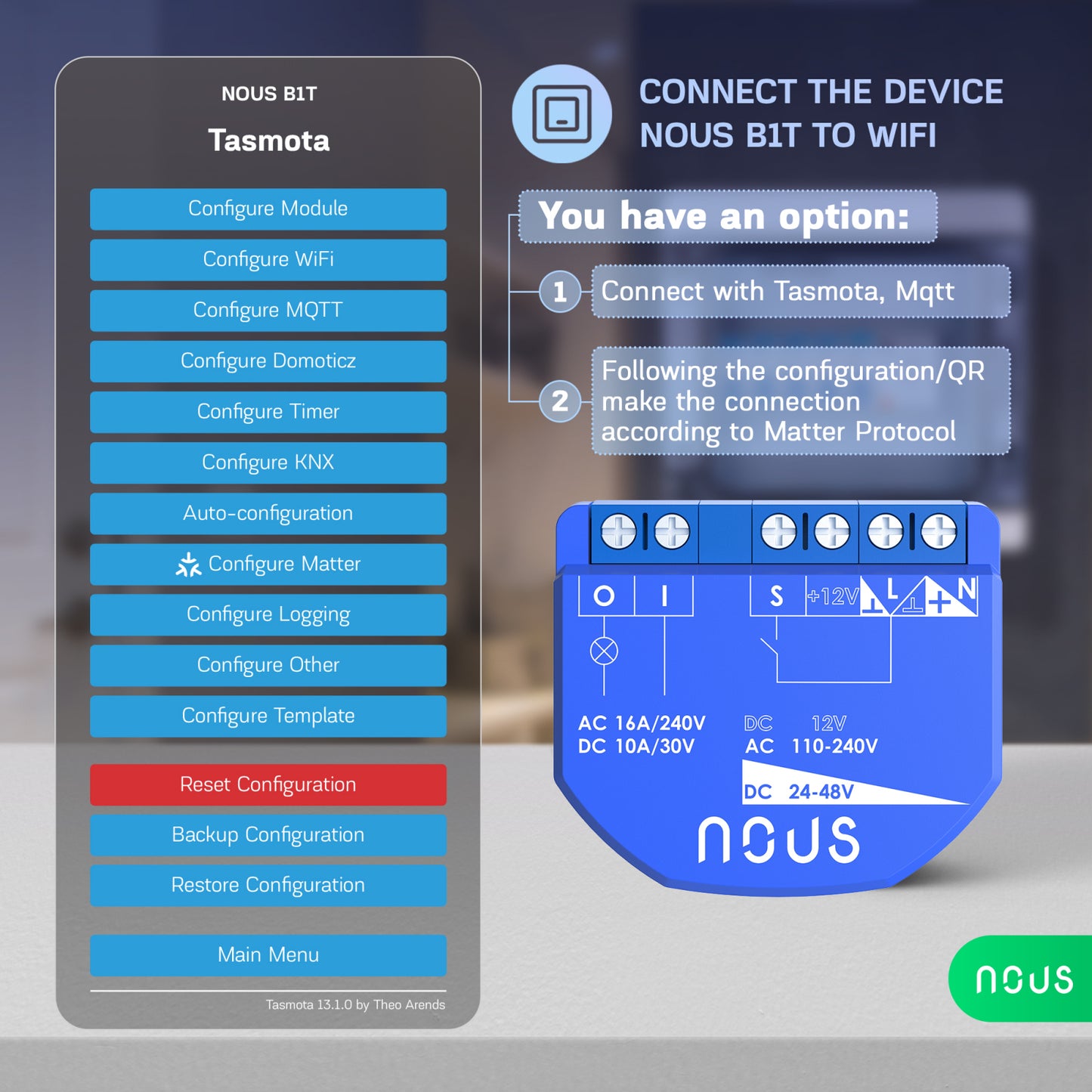 Releu wireless Nous B1T, 16A, Tasmota, Matter - 1 canal, ESP32