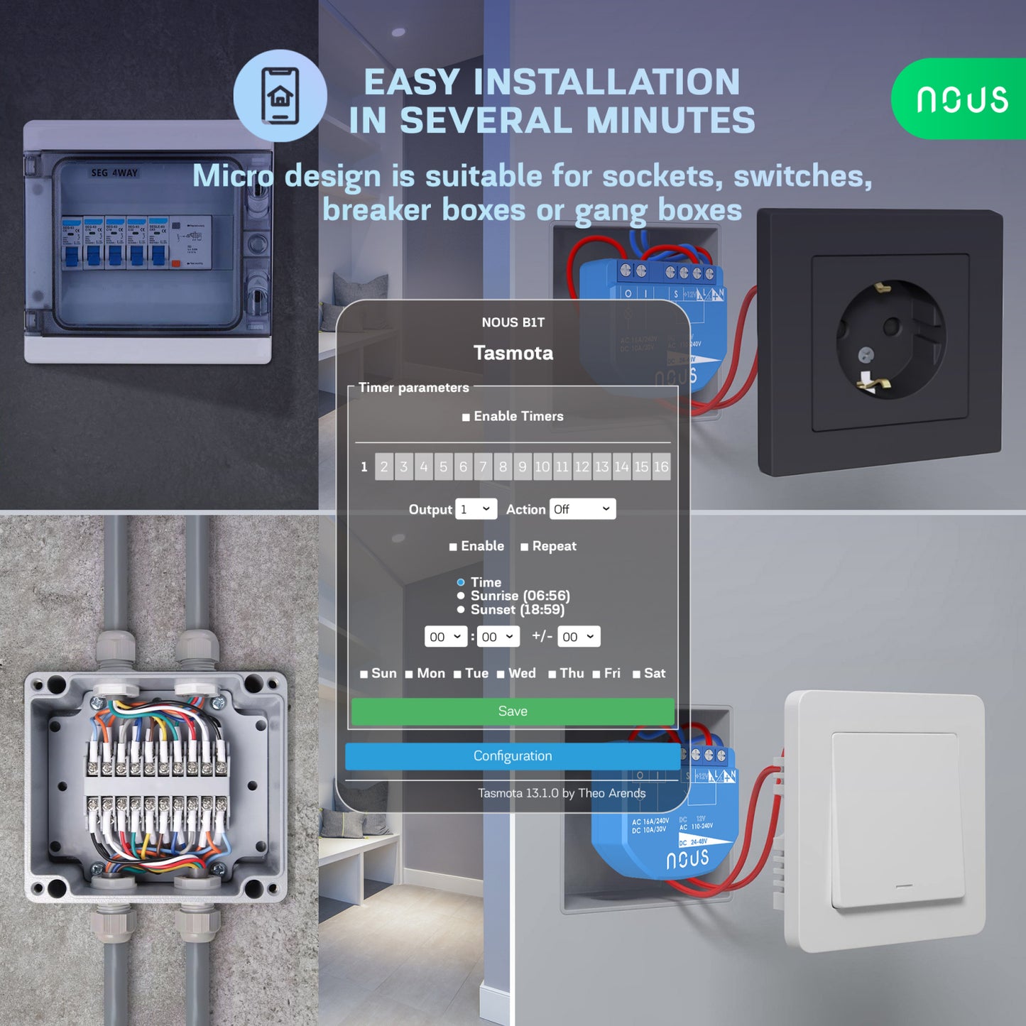 Releu wireless Nous B1T, 16A, Tasmota, Matter - 1 canal, ESP32