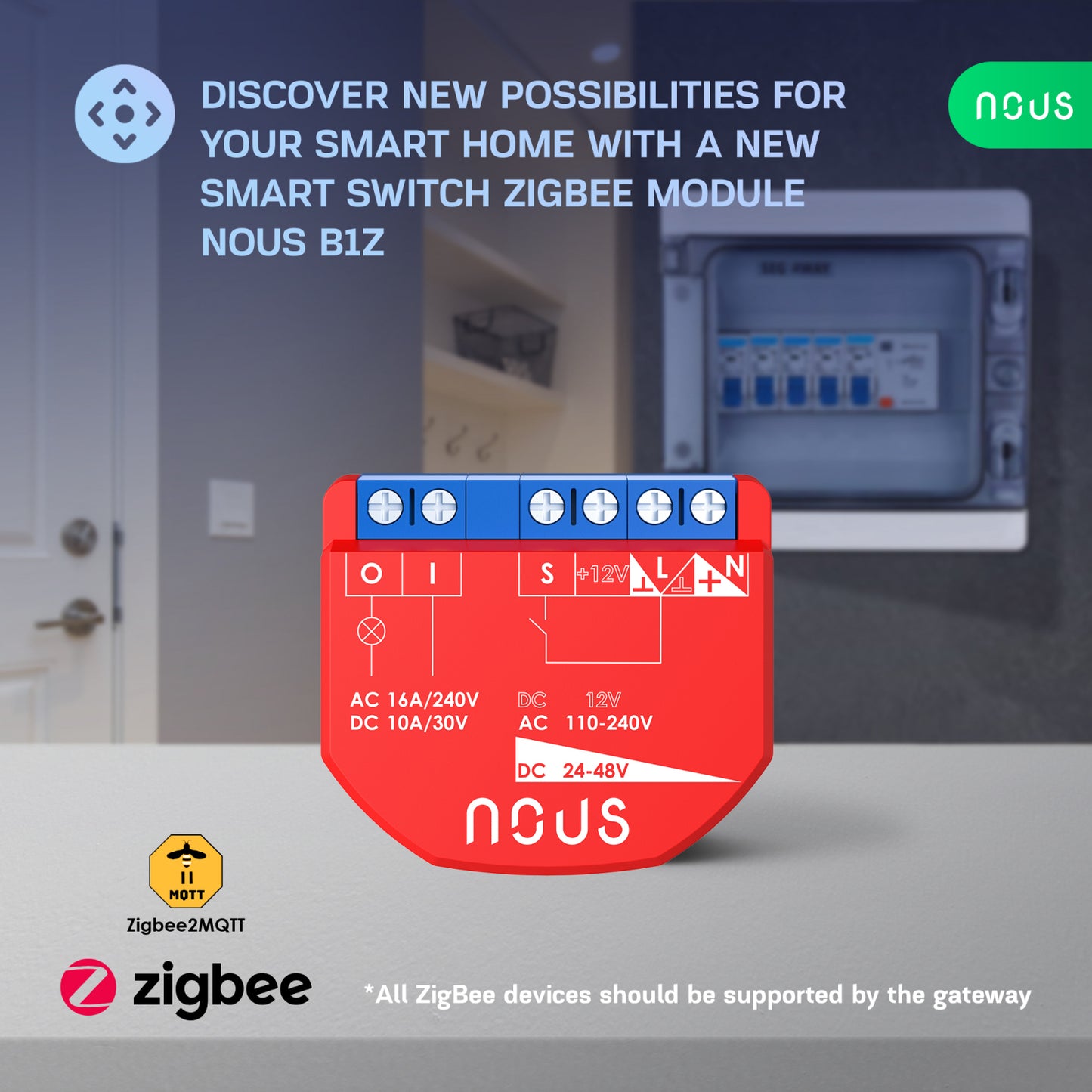 Releu inteligent Nous B2Z, 16A, ZigBee, 1 canal PM, Monitorizare energie