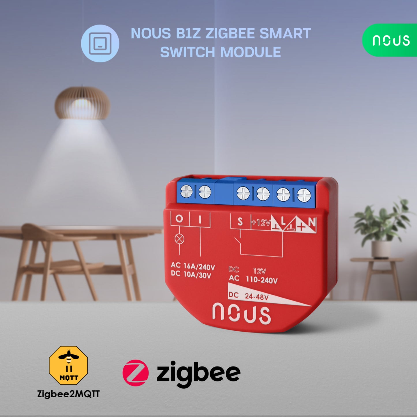 Releu inteligent Nous B2Z, 16A, ZigBee, 1 canal PM, Monitorizare energie