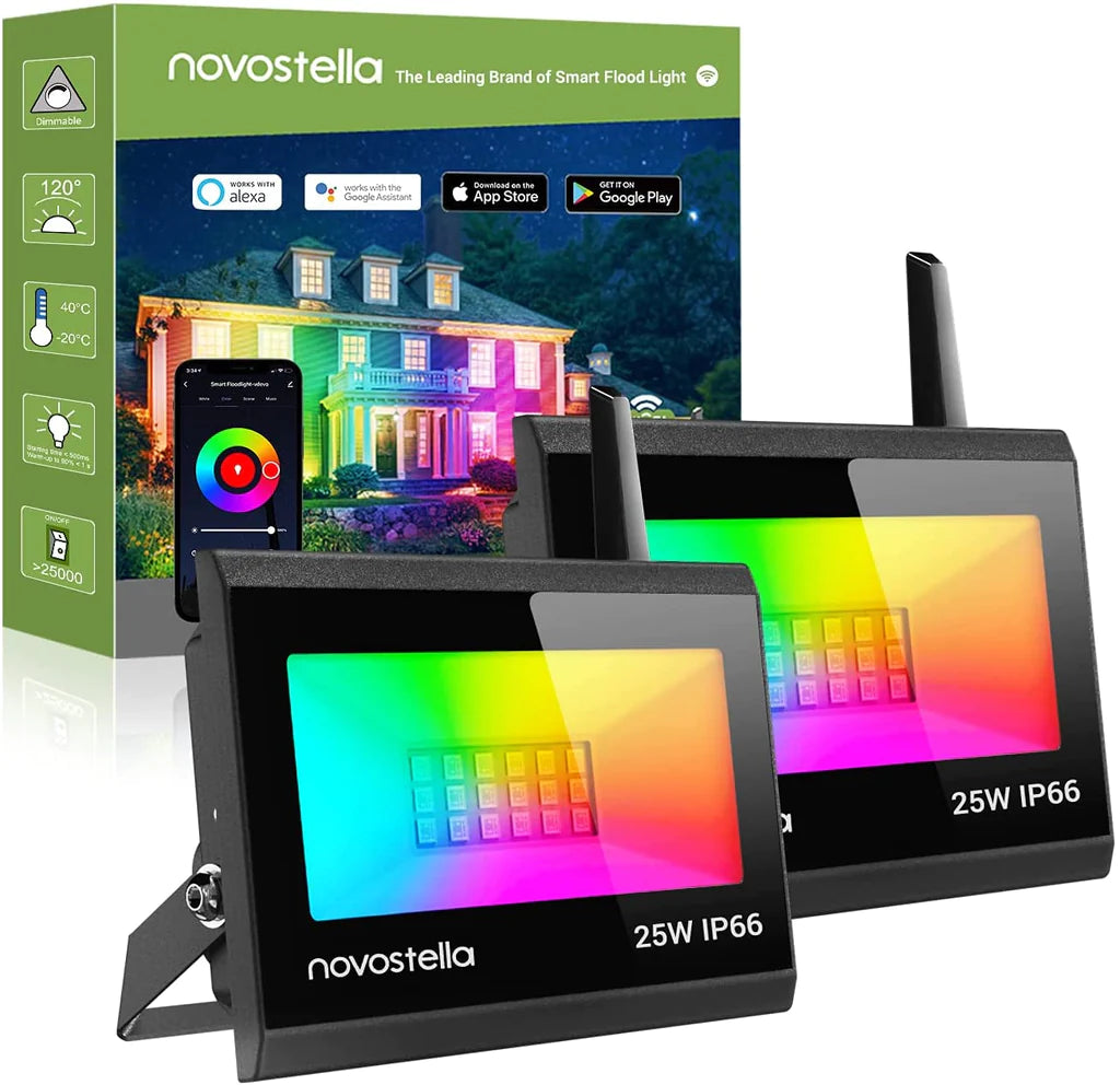 Set 2 proiectoare de podea Smart Novostella Blaze 2 Pack 25W RGB NTF80 Wifi, Alexa, Google, Exterior IP66